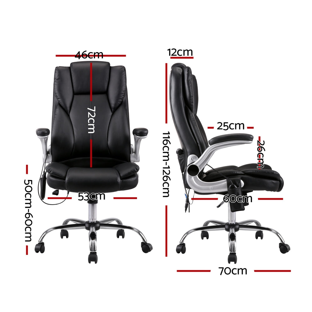 Black Artiss 8 Point Massage Office Chair with PU leather upholstery, ergonomic design, and adjustable features.