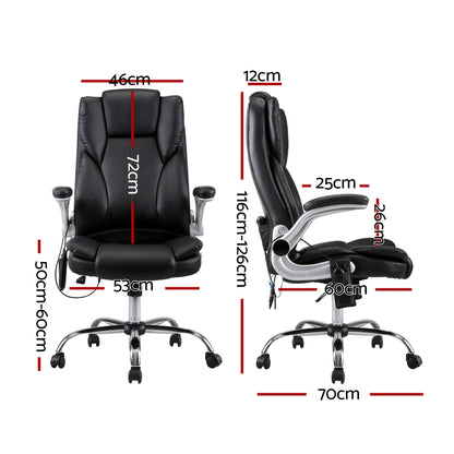 Black Artiss 8 Point Massage Office Chair with PU leather upholstery, ergonomic design, and adjustable features.