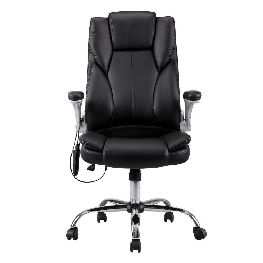 Artiss black 8-point massage office chair with PU leather, designed for comfort and ergonomic support in a modern workspace.