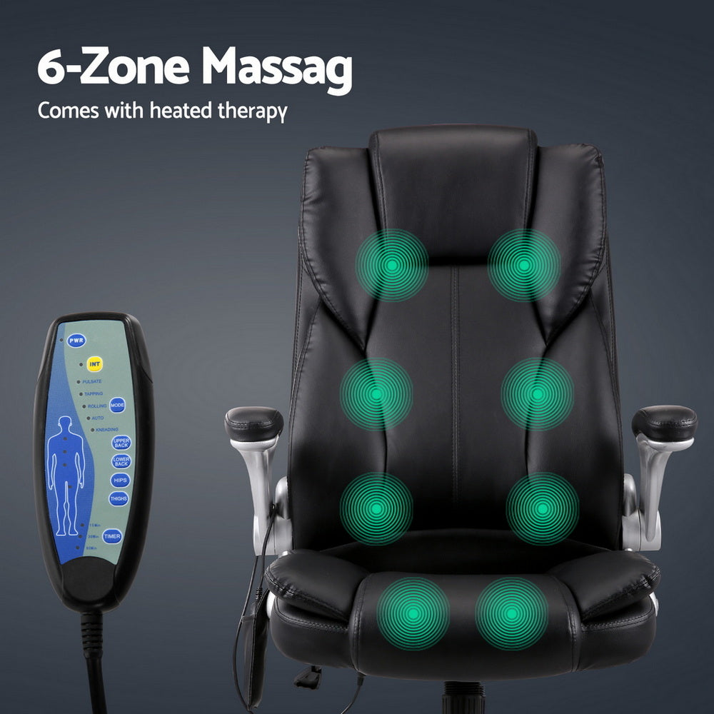 Black Artiss 8 Point Massage Office Chair by Hlpmedical with PU leather upholstery and ergonomic design for comfort.