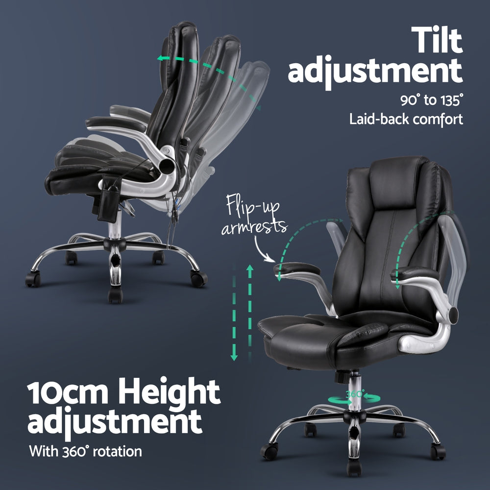 Artiss black PU leather 8-point massage office chair with ergonomic design and adjustable features, ideal for comfortable workspace seating.