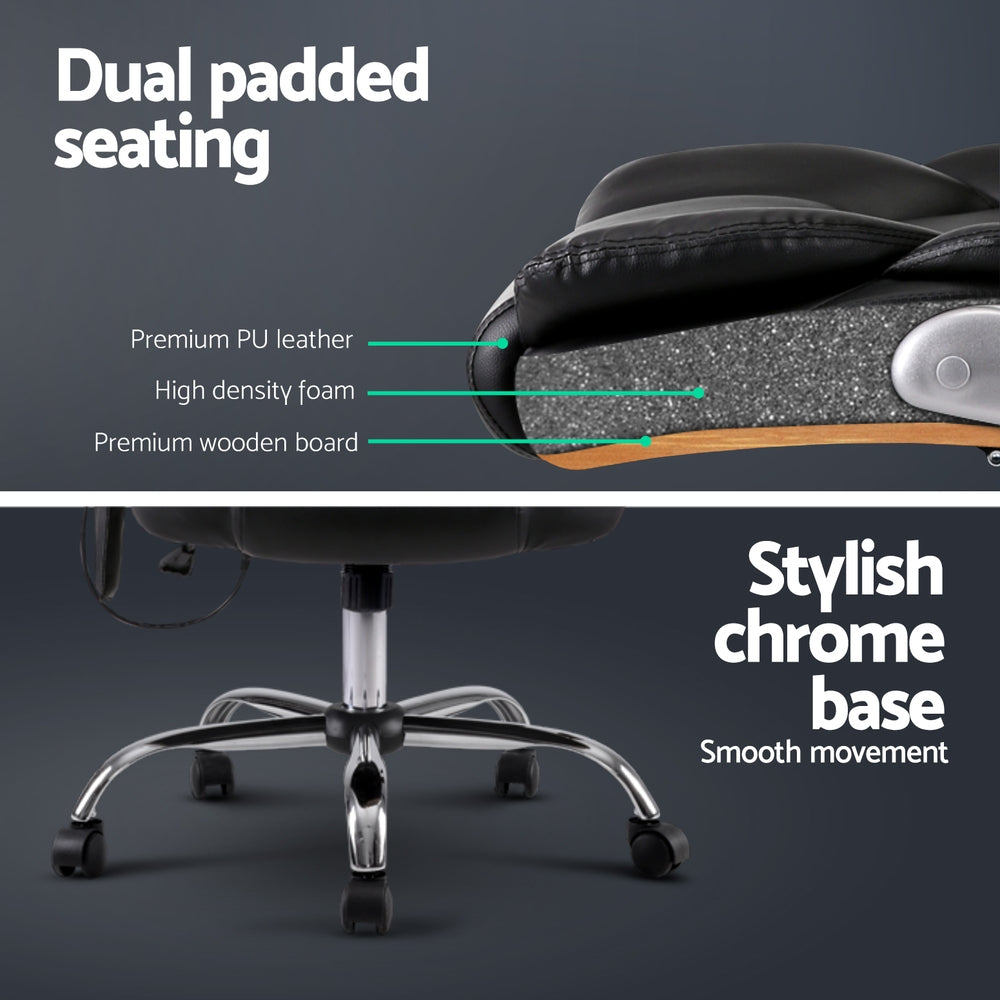 Black Artiss 8 Point Massage Office Chair with PU leather and ergonomic design for comfortable seating and relaxation.