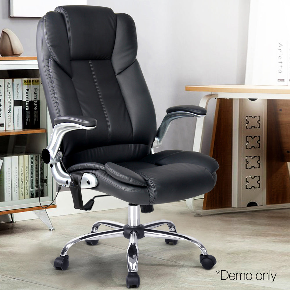 Black Artiss 8 Point Massage Office Chair with PU leather, featuring ergonomic design and adjustable features for comfort