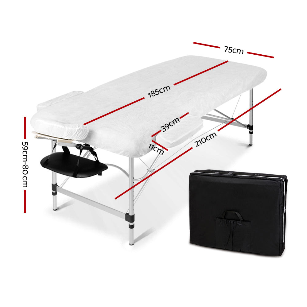 Portable black Zenses massage table by Hlpmedical, 75cm width, 2-fold aluminum design for relaxation and beauty treatments.