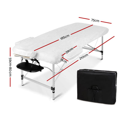Portable black Zenses massage table by Hlpmedical, 75cm width, 2-fold aluminum design for relaxation and beauty treatments.