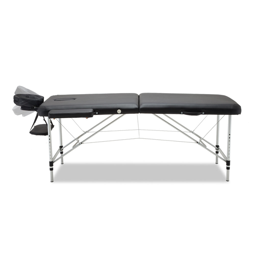 Black Hlpmedical Zenses portable massage table, 75cm wide, with 2-fold aluminum frame for easy transport and relaxation therapy.