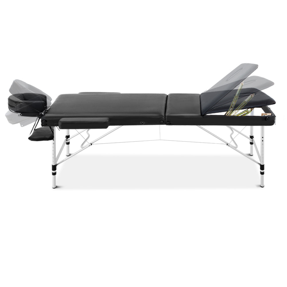 Black Zenses portable massage table by Hlpmedical, 60cm wide, with 3 fold aluminum frame, ideal for relaxation and beauty treatments.