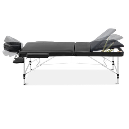 Black Zenses portable massage table by Hlpmedical, 60cm wide, with 3 fold aluminum frame, ideal for relaxation and beauty treatments.