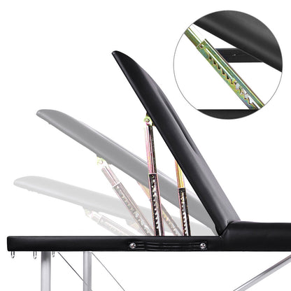 Black portable Zenses massage table by Hlpmedical, 60cm width, 3-fold aluminum design for relaxation and beauty treatments.
