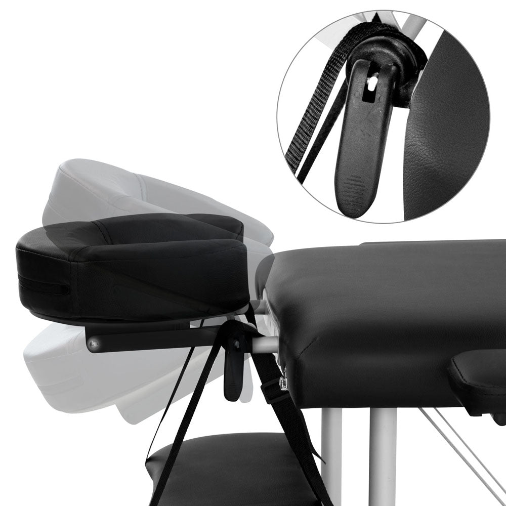 Black Zenses massage table by Hlpmedical, 75cm portable 3-fold aluminum beauty bed for massage and relaxation therapy.