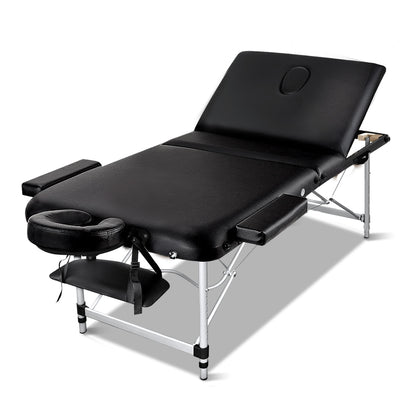 Black portable Zenses massage table by Hlpmedical, 75cm wide, foldable aluminum beauty bed for massage and relaxation.