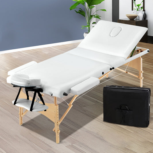 Portable Zenses massage table by Hlpmedical, white wooden 70cm three-fold beauty bed for relaxation and massage therapy.