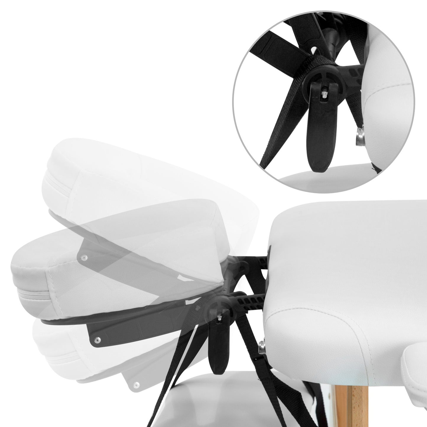 Portable Zenses massage table by Hlpmedical with white wooden frame, 70cm adjustable, three-fold design for relaxation and beauty treatments.