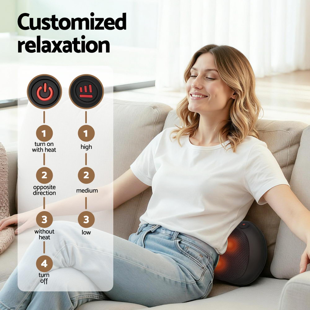 Hlpmedical Livemor neck massager with heat and kneading function, black color, designed for relaxing back and neck massage.