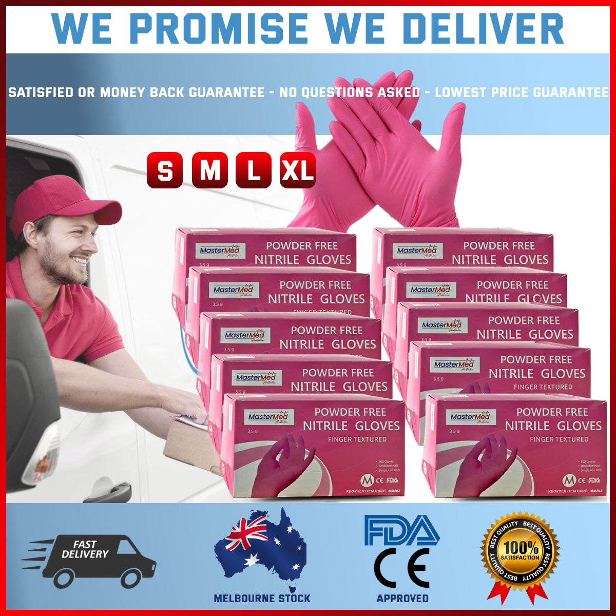 Pink Nitrile Gloves Powder/Latex free 3.5g, Finger Textured, Snug fit, Food Safe