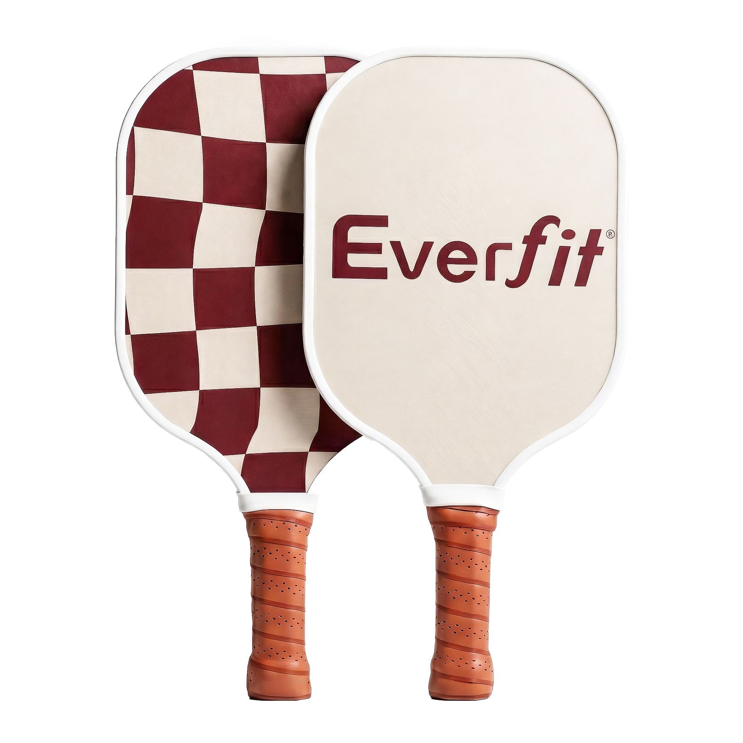 Everfit pickleball paddle set with fibreglass racquets, honeycomb core, and carrying bag in brown for racquet sports.