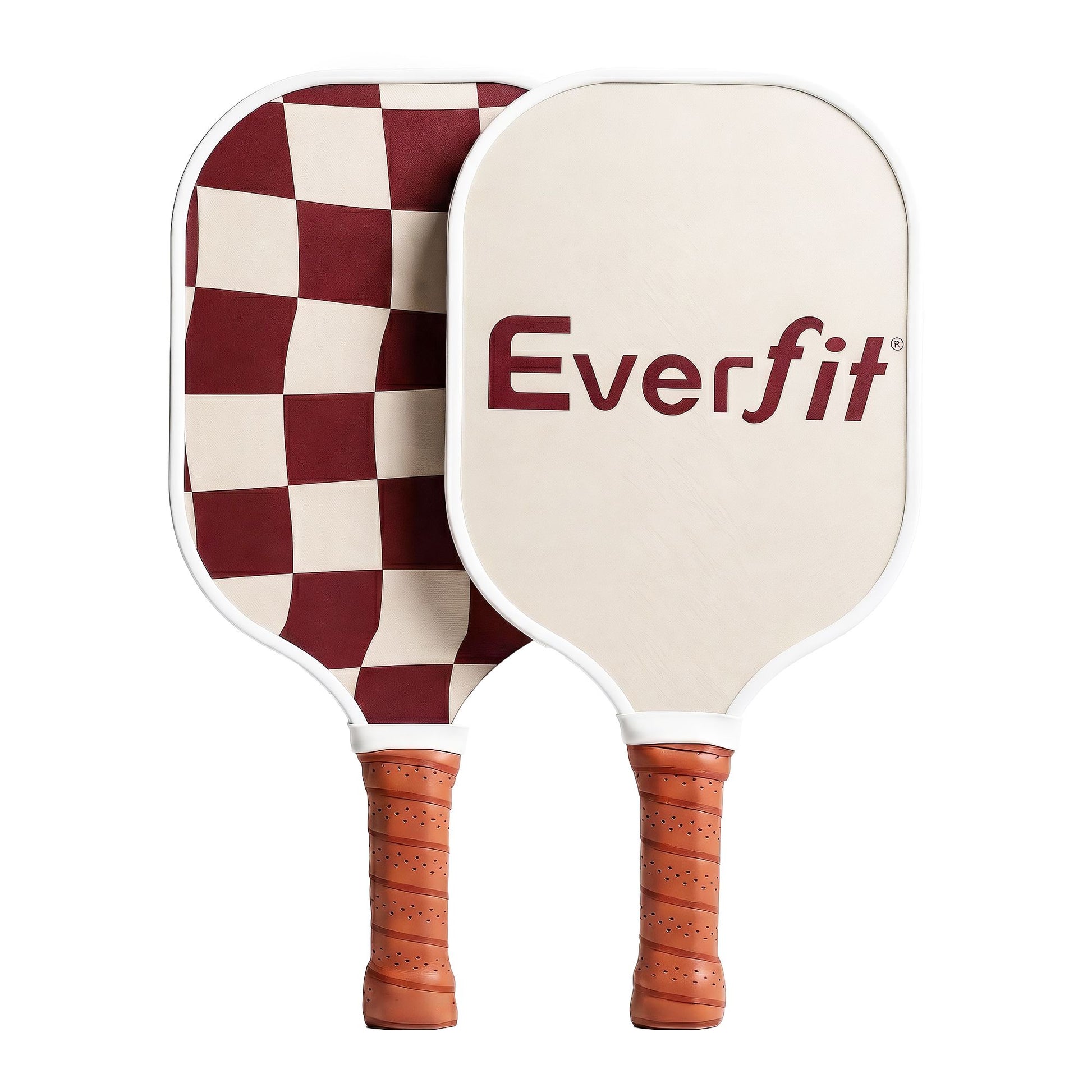 Everfit pickleball paddle set with fibreglass racquets, honeycomb core, and carrying bag in brown for racquet sports.