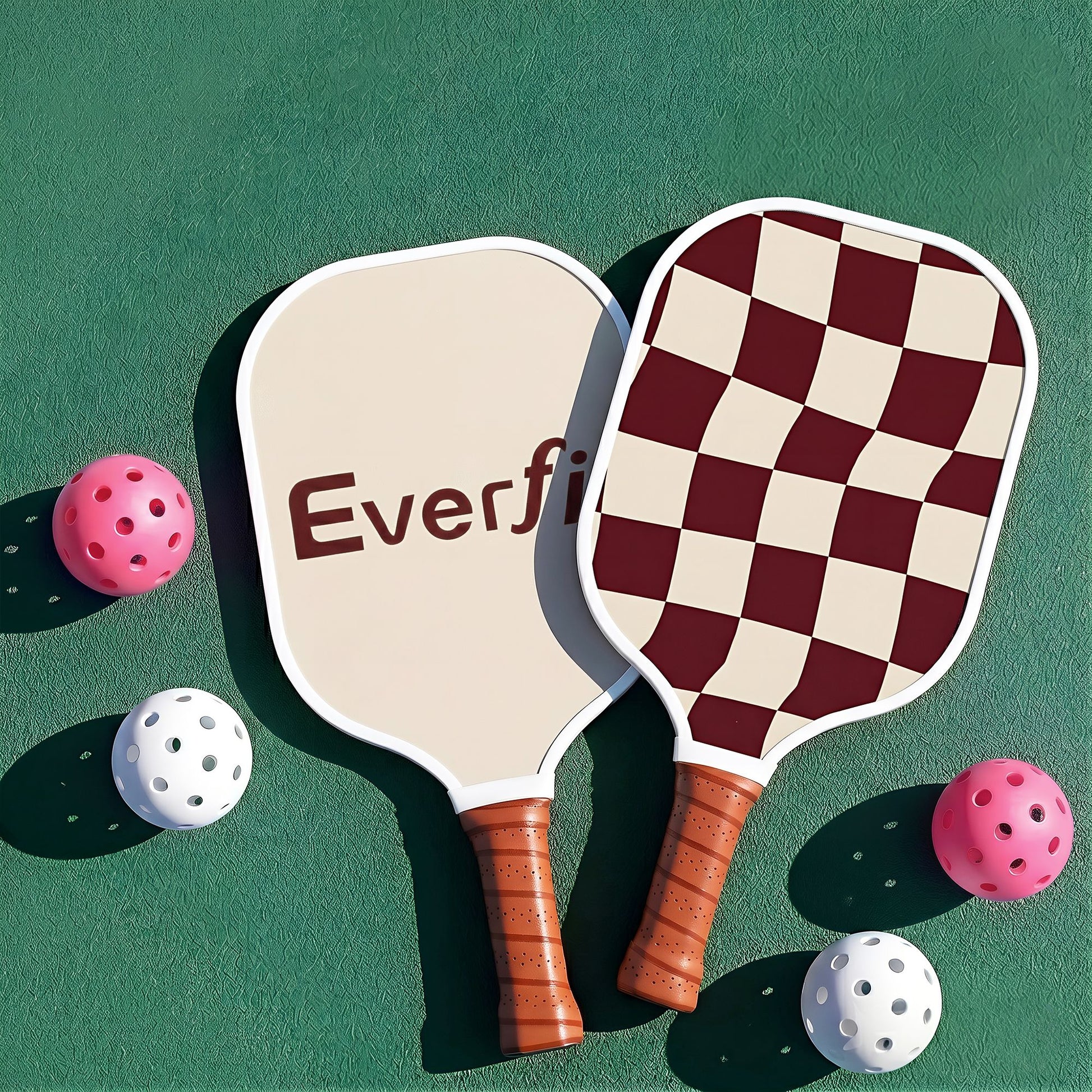 Everfit pickleball paddle set with fibreglass racquets, honeycomb core, and carrying bag in brown for pickleball sports.