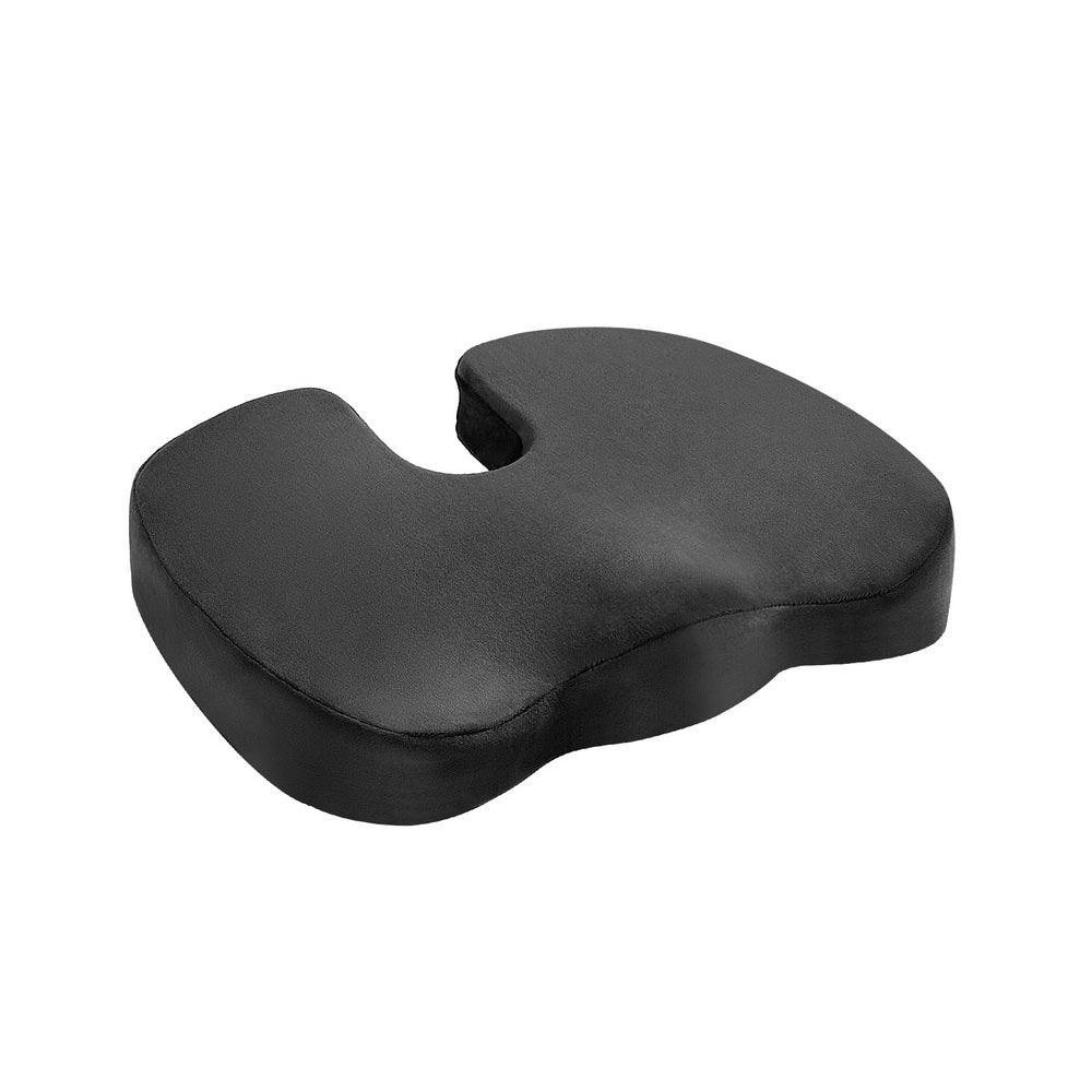 Hlpmedical Giselle Bedding black memory foam seat cushion for back pain relief on a chair, designed for comfort and support.