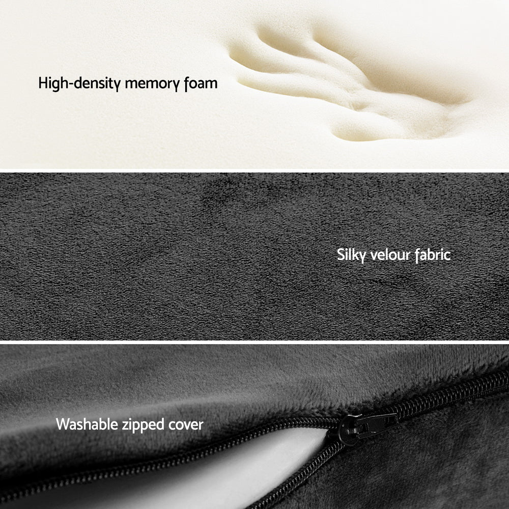 Black Giselle Bedding memory foam seat cushion from Hlpmedical, designed for back pain relief and added comfort while sitting.