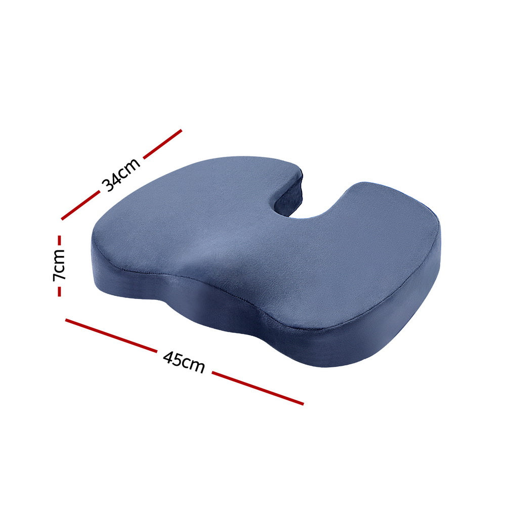 Blue Giselle Bedding memory foam seat cushion by Hlpmedical, designed for back pain relief and added comfort while sitting.