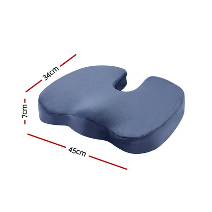 Blue Giselle Bedding memory foam seat cushion by Hlpmedical, designed for back pain relief and added comfort while sitting.