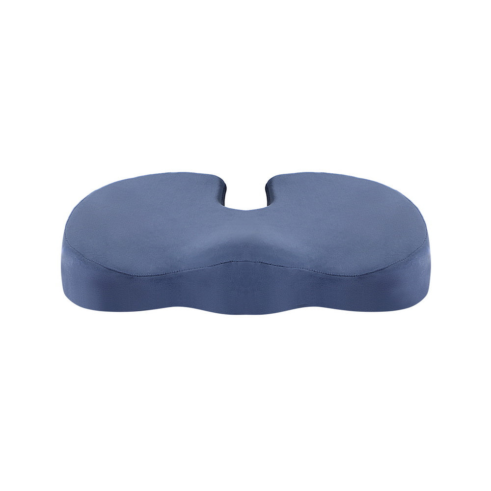 Blue Giselle Bedding memory foam seat cushion by Hlpmedical for back pain relief, designed for comfortable chair support.