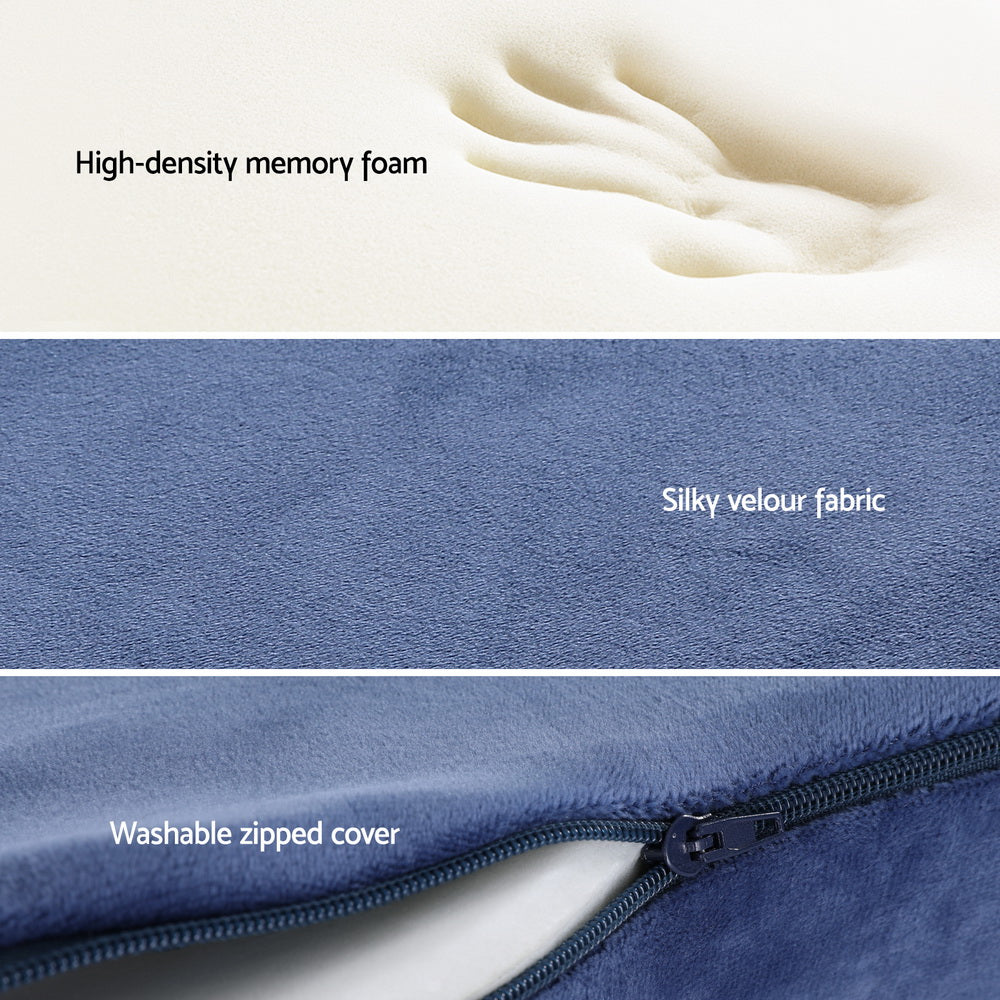 Blue Giselle Bedding memory foam seat cushion by Hlpmedical for back pain relief, designed for comfortable chair support.