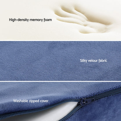 Blue Giselle Bedding memory foam seat cushion by Hlpmedical for back pain relief, designed for comfortable chair support.