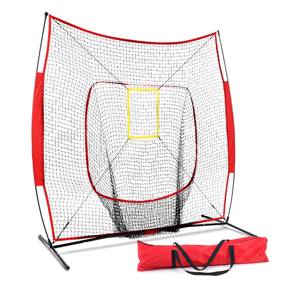 Hlpmedical Everfit 7ft baseball net pitching kit with stand for softball training, set up on a sports field.