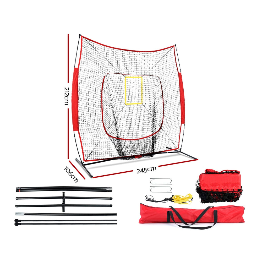 Everfit 7ft baseball net pitching kit with stand, softballs, and training aid for baseball practice and sports training.
