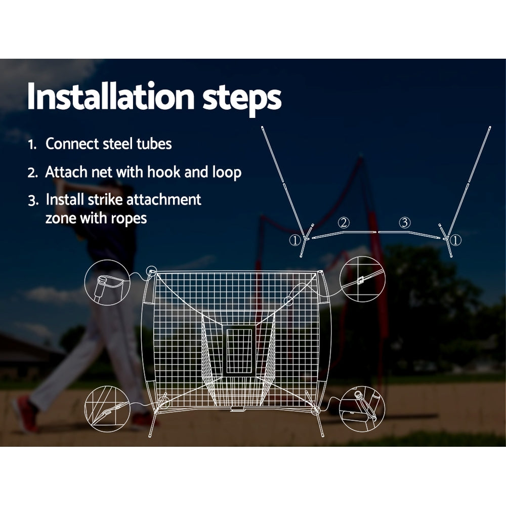 Everfit 7ft baseball net pitching kit with stand for softball training, featuring durable mesh net and sturdy frame for practice.
