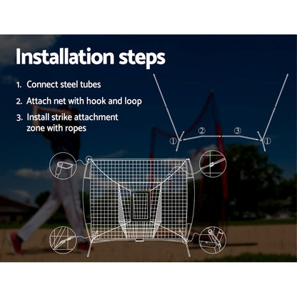 Everfit 7ft baseball net pitching kit with stand for softball training, featuring durable mesh net and sturdy frame for practice.