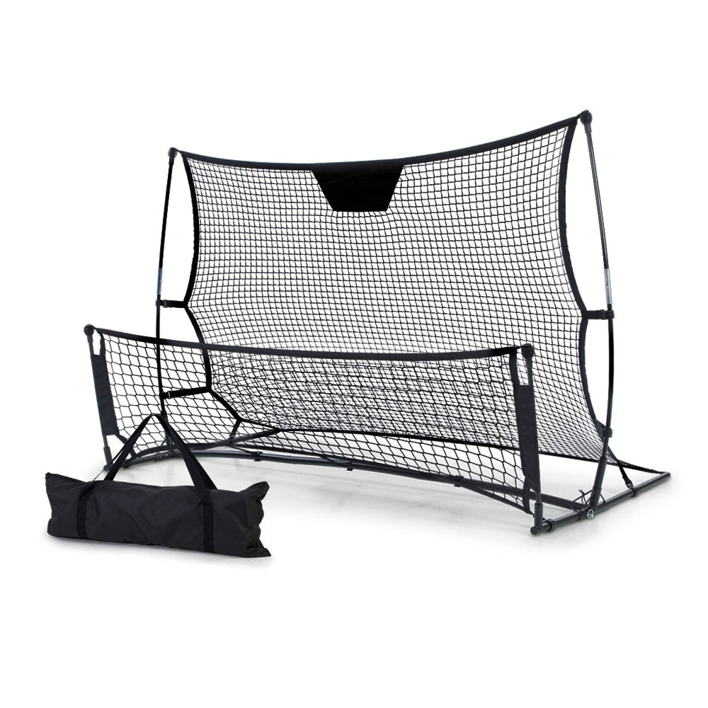 Black Everfit 1.8m portable soccer goal net for football training, with rebounder for sports and fitness soccer practice.