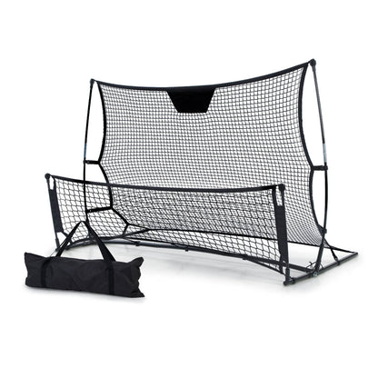 Black Everfit 1.8m portable soccer goal net for football training, with rebounder for sports and fitness soccer practice.