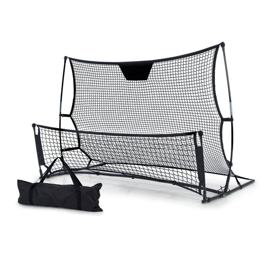 Black Everfit 1.8m portable soccer goal net for football training, with rebounder for sports and fitness soccer practice.