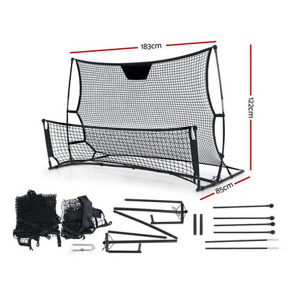 Black Everfit 1.8m portable soccer goal net with rebounder for sports training, featuring sturdy frame and mesh netting.