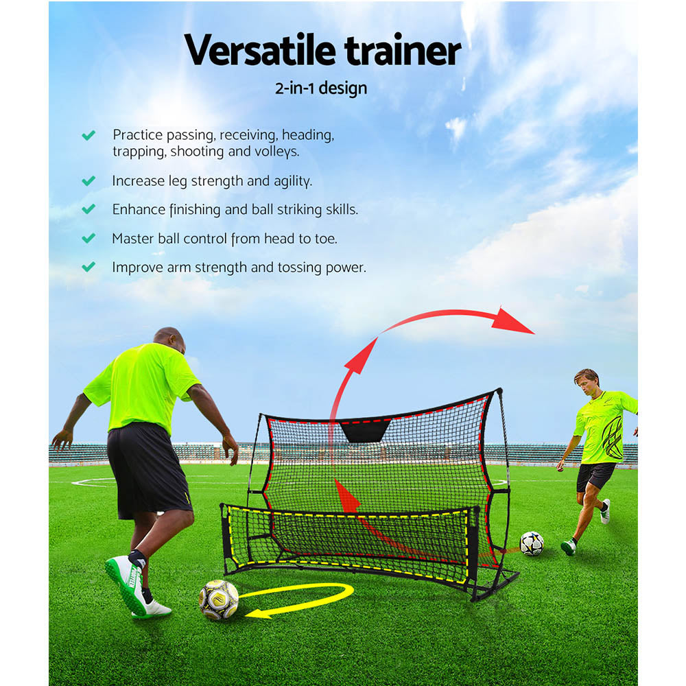 Black Everfit 1.8m portable soccer goal net with rebounder for sports training, suitable for soccer practice and ball sports.