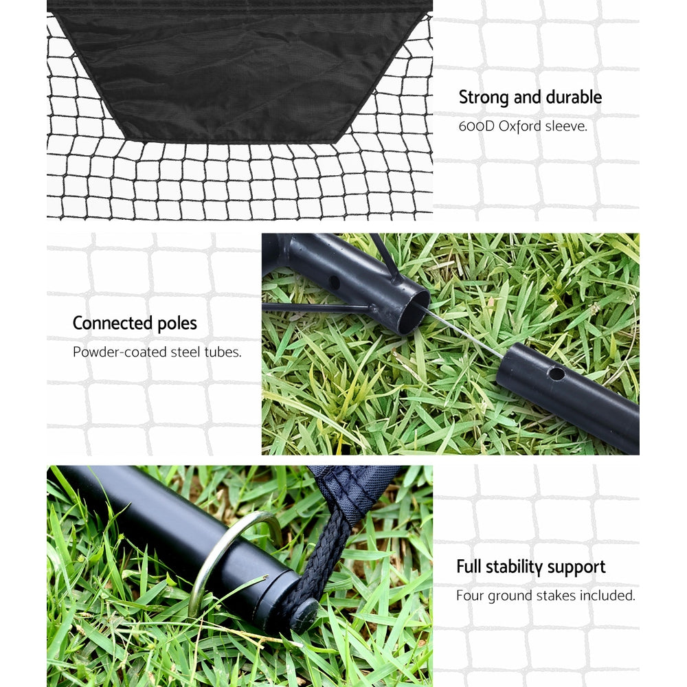 Black Everfit 1.8m portable soccer goal net with rebounder for sports training, suitable for soccer practice and drills.