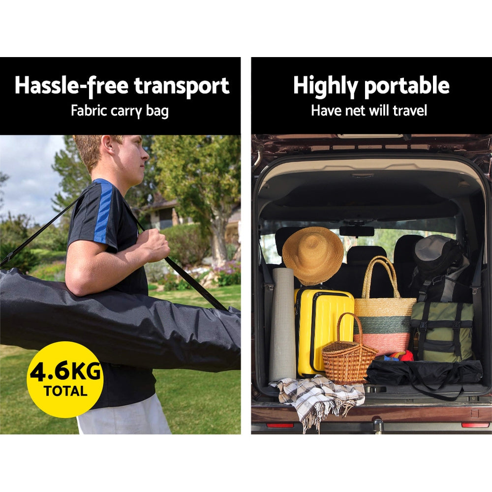 Black Everfit 1.8m portable soccer goal net with rebounder for sports training, designed for soccer practice and ball control.