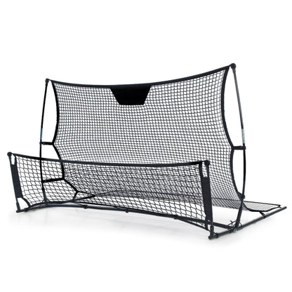 Portable black Everfit 2.1m soccer goal net with rebounder for sports training, ideal for soccer practice and ball sports.