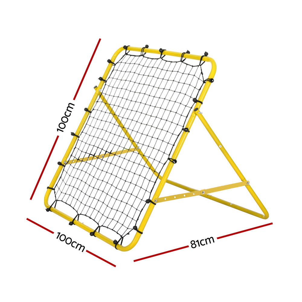 Yellow Everfit soccer rebounder net for training, featuring a durable football goal net for sports practice and skill improvement.
