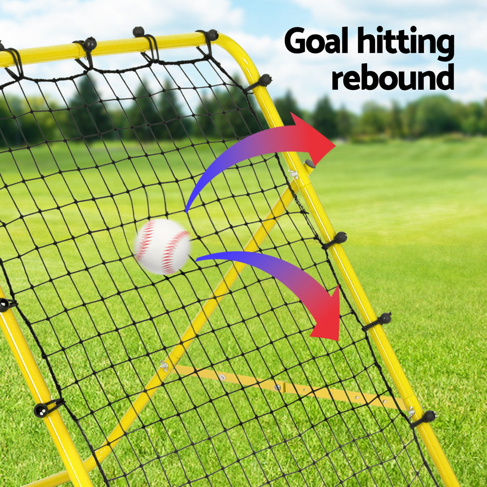 Yellow Everfit soccer rebounder net for football training, featuring a sturdy goal net for soccer practice and sports training.