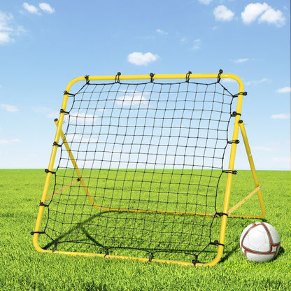 Hlpmedical Everfit yellow soccer rebounder net for football training, featuring a sturdy goal net for sports practice and drills.