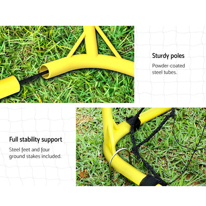 Hlpmedical Everfit 3.6m portable soccer goal net with rebounder for sports training, vibrant yellow and black mesh, on field