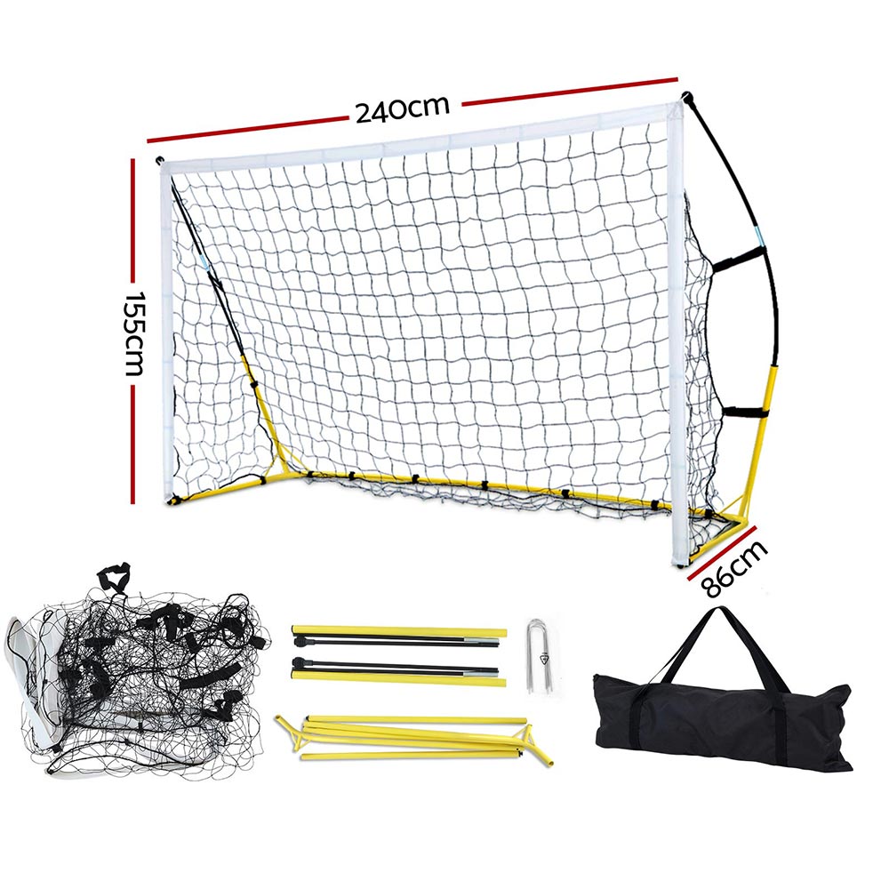 Everfit 2.4m portable soccer goal net with rebounder for sports training, suitable for soccer practice and ball sports.