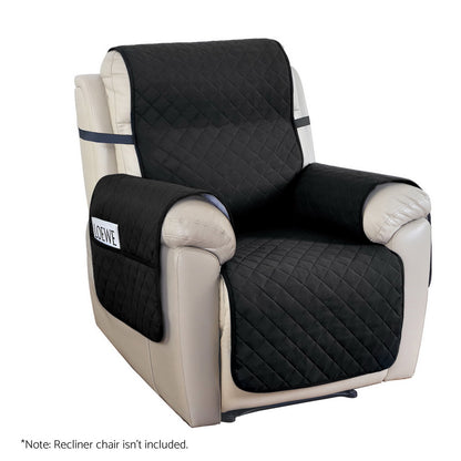 Black water-resistant Artiss recliner chair cover on a recliner, protecting the armchair from spills and stains.