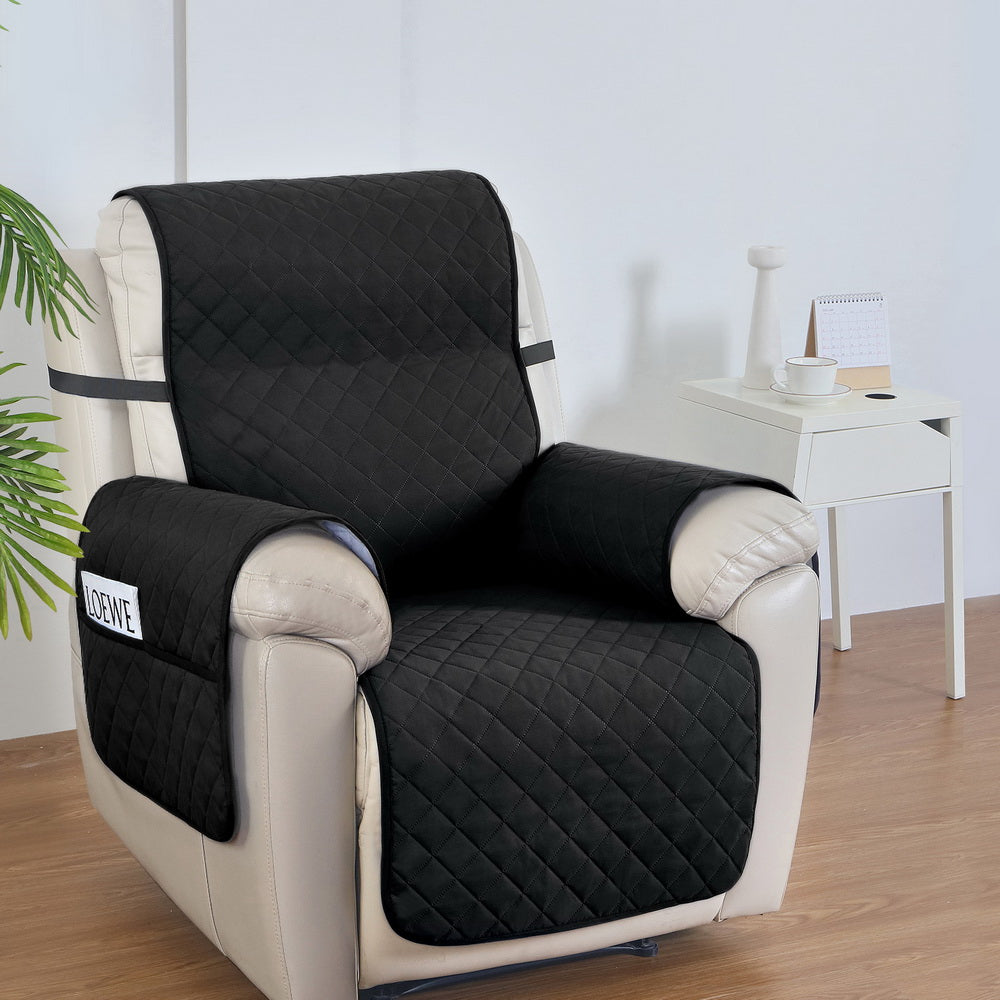 Black Artiss recliner chair cover by Hlpmedical, water-resistant fabric, protects arm chairs and recliners from spills and stains.