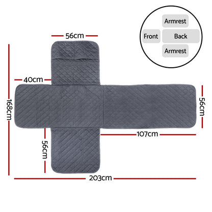 Water-resistant grey Artiss recliner chair cover with padded design, fits arm chairs and recliners for furniture protection.