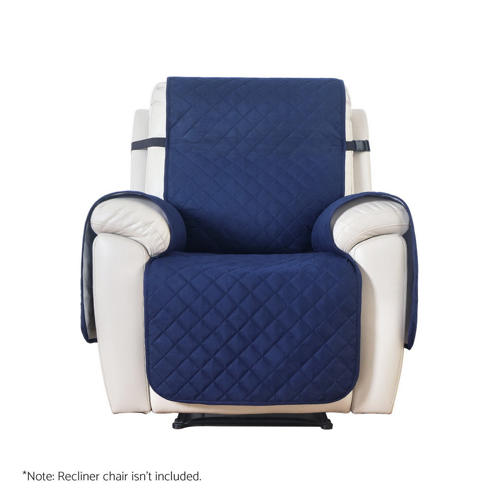 Water-resistant navy Artiss recliner chair cover by Hlpmedical, showing snug fit on armchair with textured fabric and elastic edges.